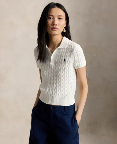 Polo Ralph Lauren Women's Slim Fit Ribbed Collar Cropped Sweater In White