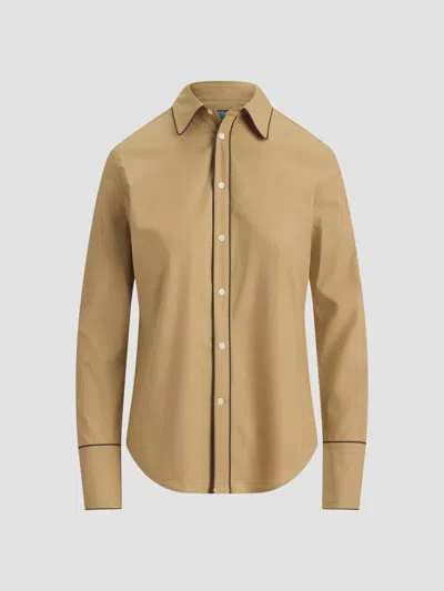 Polo Ralph Lauren Women Beige Classic Solid Shirt In Brown