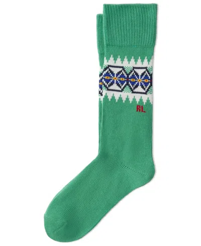 Polo Ralph Lauren Women's Slouchy Border Fair Isle Crew Socks In Green