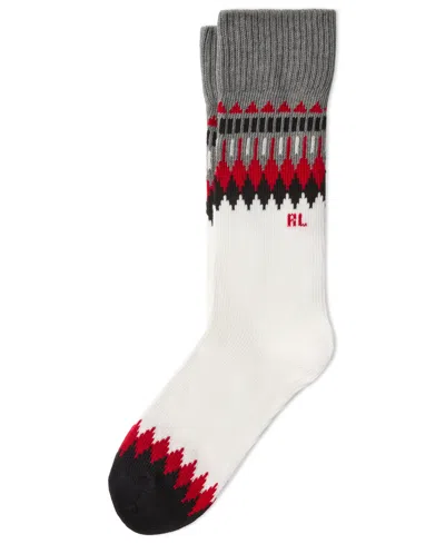 Polo Ralph Lauren Women's Slouchy Geo Fair Isle Crew Socks In White