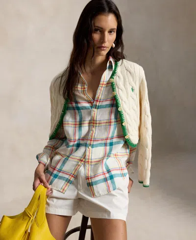 Polo Ralph Lauren Linen Classic Long Sleeve Shirt In Multi