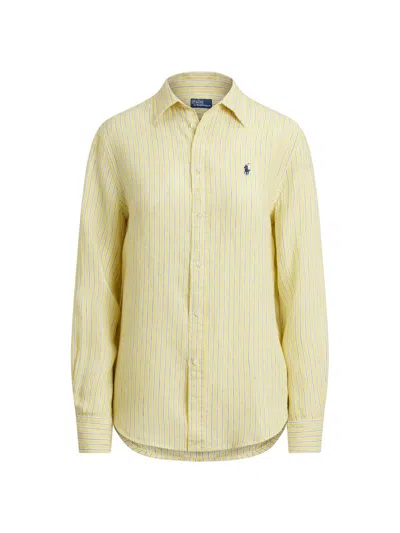 Polo Ralph Lauren Women's Spread Collar Striped Linen Shirt In Yellow