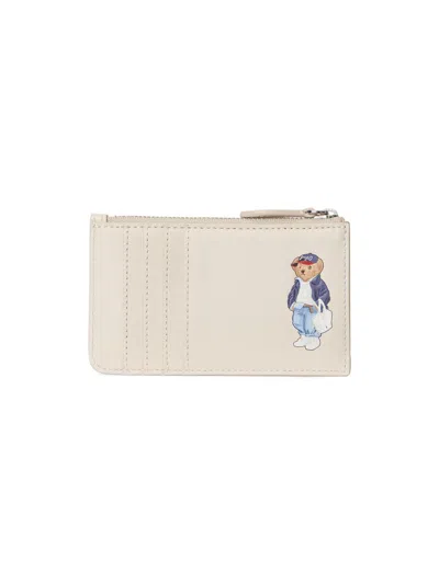 Polo Ralph Lauren Polo Bear Leather Zip Card Case In Neutral