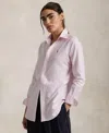 Polo Ralph Lauren Stretch Slim Fit Striped Oxford Shirt In White Pink
