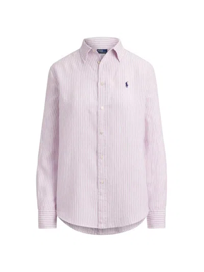 Polo Ralph Lauren Women's Stripe Linen Sport Shirt In Pink