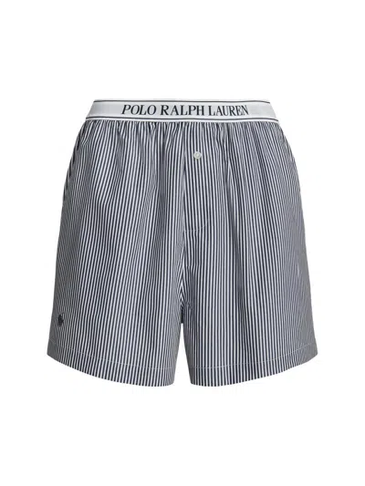 Polo Ralph Lauren Women's Striped Boxer Shorts In White Cloud Beacon Blue
