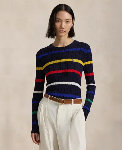 POLO RALPH LAUREN WOMEN'S STRIPED CABLE-KNIT COTTON SWEATER