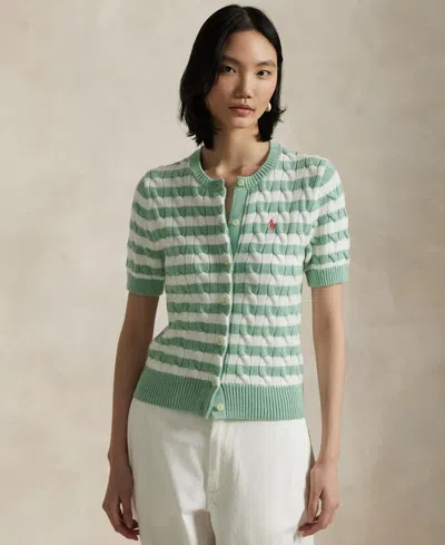 Polo Ralph Lauren Striped Cable-knit Cotton Cardigan In Celadon Heather Multi