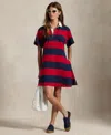Polo Ralph Lauren Short Sleeve Stripe Cotton Rugby Dress In Red