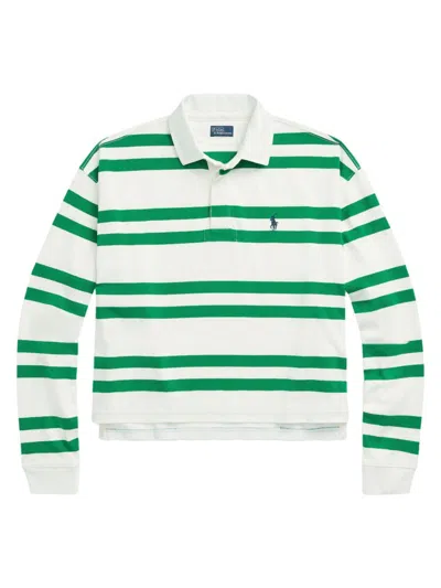Polo Ralph Lauren Vintage Jersey Rugby Tee Deckwash White/hillside Green In Deckwash White/green