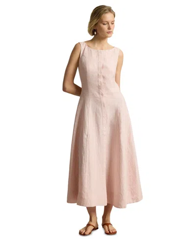 Polo Ralph Lauren Women's Striped Fit-and-flare Linen Midi Dress In Dr Mauve White