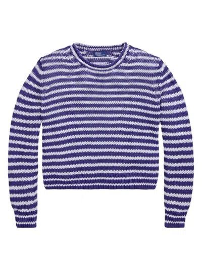 Polo Ralph Lauren Women's Striped Linen-cotton Sweater In Blue Yacht White