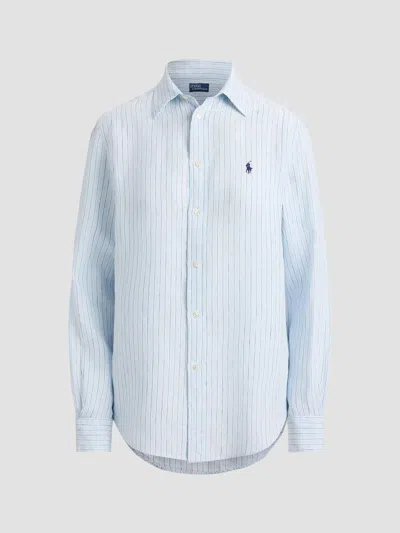 Polo Ralph Lauren Women's Striped Linen Sport Shirt In Light Blue White