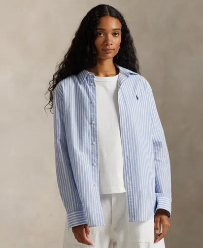 Polo Ralph Lauren Women's Striped Long-sleeve Button-front Shirt In Blue