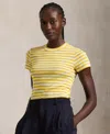 Polo Ralph Lauren Striped Ribbed Cotton Crewneck Tee In Racing Yellow,white