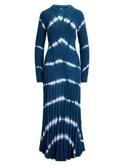 Polo Ralph Lauren Women's Tie-dyed Cotton Cable-knit Sweater Dress In Indigo Tie Dye