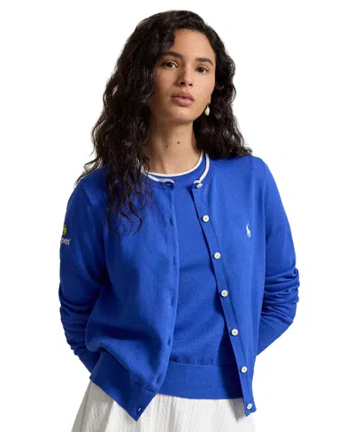 Polo Ralph Lauren Women's Us Open Crew Neck Long-sleeve Cardigan Sweater In New Iris Multi