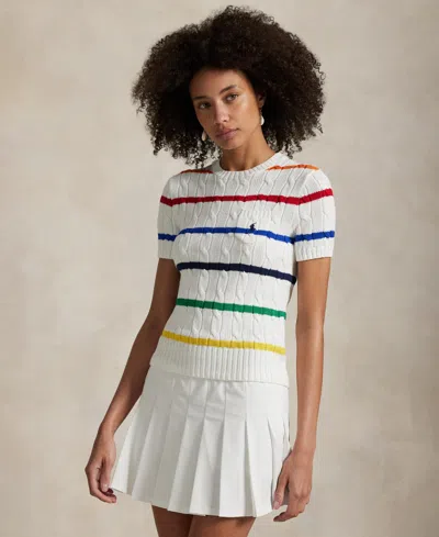 Polo Ralph Lauren Women's Us Open Striped Cable Cotton Sweater In Multi