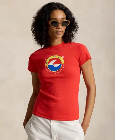 Polo Ralph Lauren Women's Wave Crewneck Logo Rib Knit T-shirt In Red
