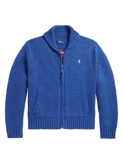 Polo Ralph Lauren Women's Wave-logo Cotton Zip-front Cardigan In Blue