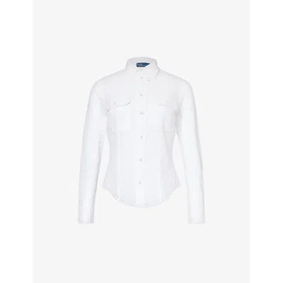 Polo Ralph Lauren Womens White Broderie-anglaise Linen Shirt