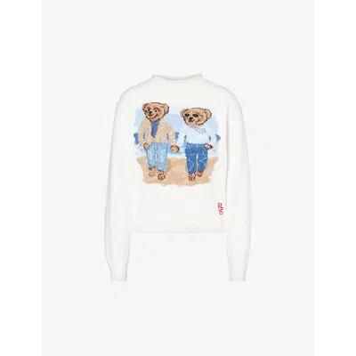 Polo Ralph Lauren Womens White Polo Bear-intarsia Cotton-knit Jumper