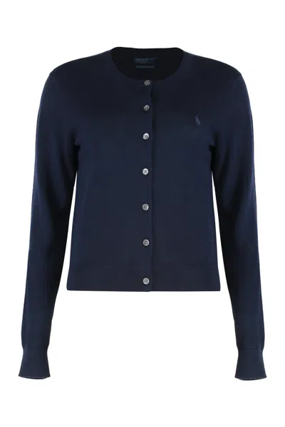 Polo Ralph Lauren Women's Wool Button-front Cardigan With Long Sleeves In Blue
