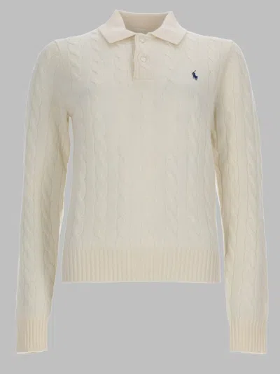 Polo Ralph Lauren Women's Wool-cashmere Polo Sweater With Logo In Ivory