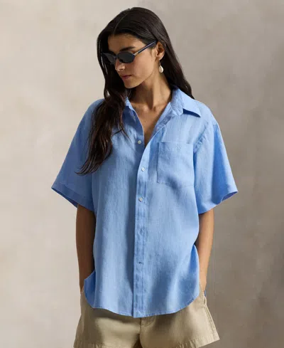 Polo Ralph Lauren Women's Woven Short-sleeve Collared Top In Blue