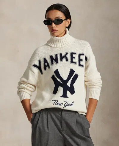 Polo Ralph Lauren Women's Yankees Long Sleeve Turtle Neck Sweater In White