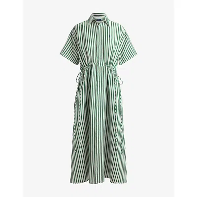 Polo Ralph Lauren Womens 2019c White-green Striped Side-tie Cotton And Linen Blend Shirt Dress