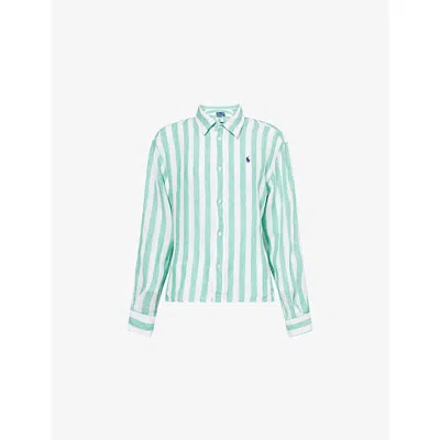 POLO RALPH LAUREN WOMENS POLO RALPH LAUREN STRIPED BRAND-EMBROIDERY LINEN SHIRT