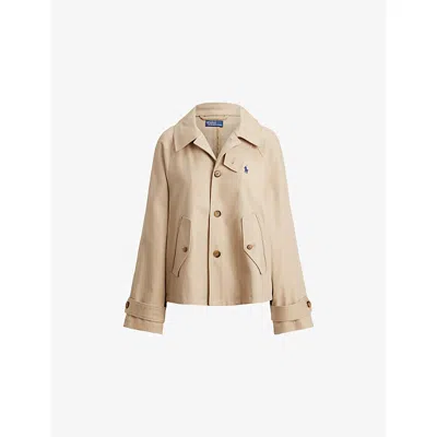 Polo Ralph Lauren Womens Beige Brand-embroidered Relaxed-fit Cotton-twill Jacket In Neutral