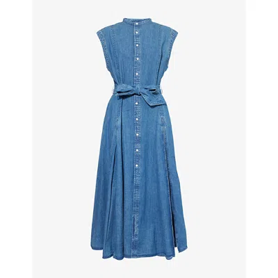 Polo Ralph Lauren Womens Indigo Belted Sleeveless Denim Midi Dress