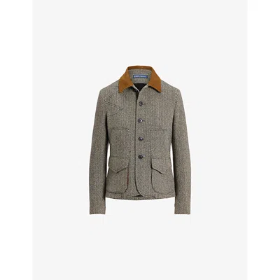 POLO RALPH LAUREN WOMENS POLO RALPH LAUREN SUEDE-COLLAR HERRINGBONE WOOL-BLEND JACKET