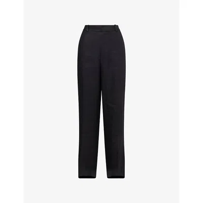 Polo Ralph Lauren Womens Black Herringbone Herringbone Wide-leg Linen Trousers