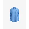 Polo Ralph Lauren Womens Blue Brand-embroidered Long-sleeved Linen Shirt In Blue