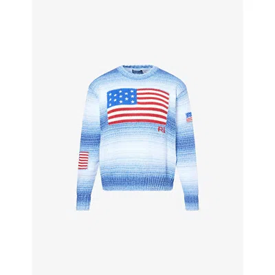 Polo Ralph Lauren Womens Blue Flag Faded Cotton-knit Jumper Xs