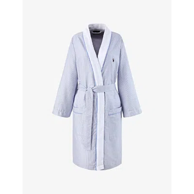 Polo Ralph Lauren Womens Oxford Logo-embroidered Striped Cotton Bathrobe Blue