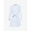 Polo Ralph Lauren Womens Blue/white  X Wimbledon Stripe Long-sleeve Cotton Day Dress