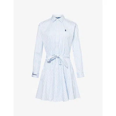 Polo Ralph Lauren Womens Blue/white  X Wimbledon Stripe Long-sleeve Cotton Day Dress