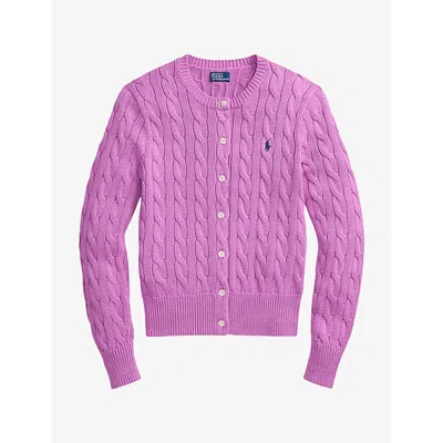 Polo Ralph Lauren Womens Brand-embroidered Cable-knitted Cotton Cardigan Thistle Pink