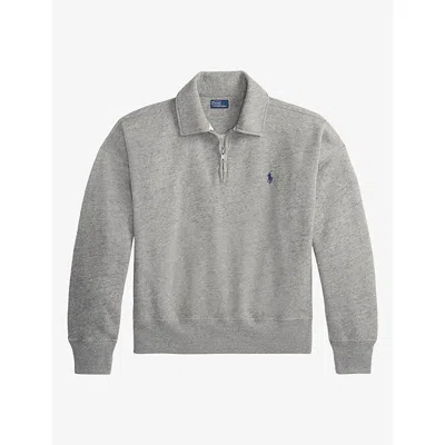 Polo Ralph Lauren Womens Brand-embroidered Half-zip Cotton-blend Sweatshirt Dark Vintage Heather