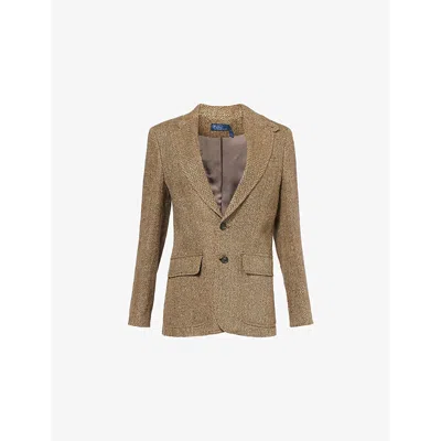 Polo Ralph Lauren Womens Brown/cream Herringbone Herringbone Single-breasted Linen, Silk And Wool Blazer