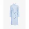 Polo Ralph Lauren Womens Bsr Blue Logo-embroidered Belted Cotton Midi Shirt Dress