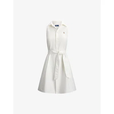 Polo Ralph Lauren Womens Bsr White Sleeveless Logo-embroidered Cotton Shirt Dress