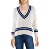 Polo Ralph Lauren Womens Cable Knit Long Sleeve V-neck Sweater In White