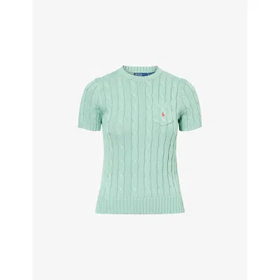 Polo Ralph Lauren Womens Cable-knit Short-sleeves Cotton Jumper Celadon Xs