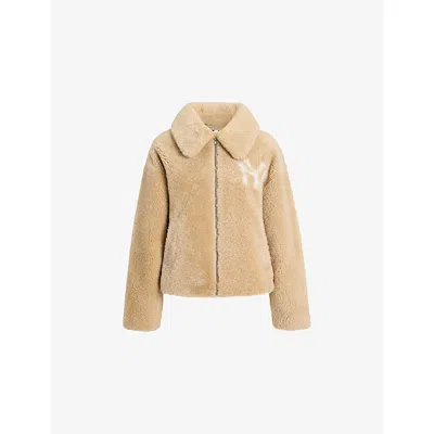 Polo Ralph Lauren Womens Camel Yankees-logo Shearling Bomber Jacket In Brown