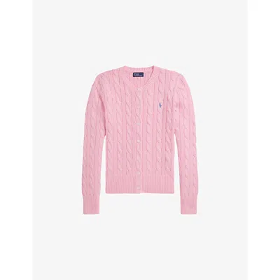 Polo Ralph Lauren Womens Carmel Pink Branded Cable-knitted Cotton Cardigan